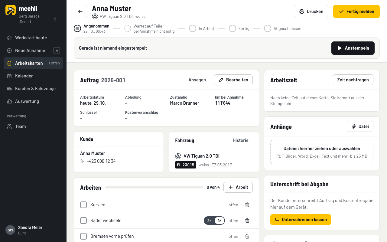 Eine Arbeitskarte in Mechli